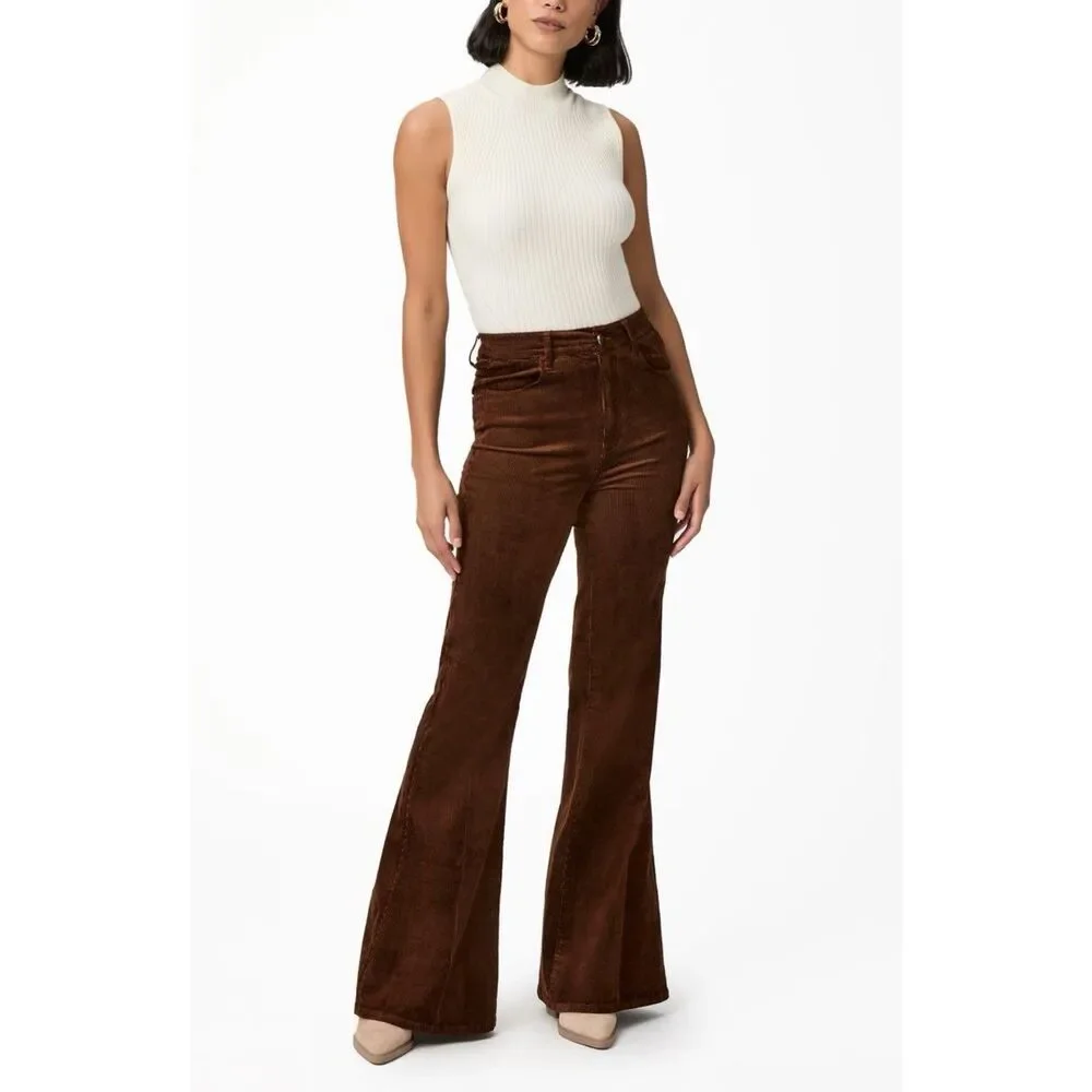 Paige Charlie Corduroy Flare Pants In Maple Brown Womens 26 Boho Western Chic